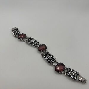 Vintage silver tone Sarah Cov purple faceted oval rhinestone bracelet